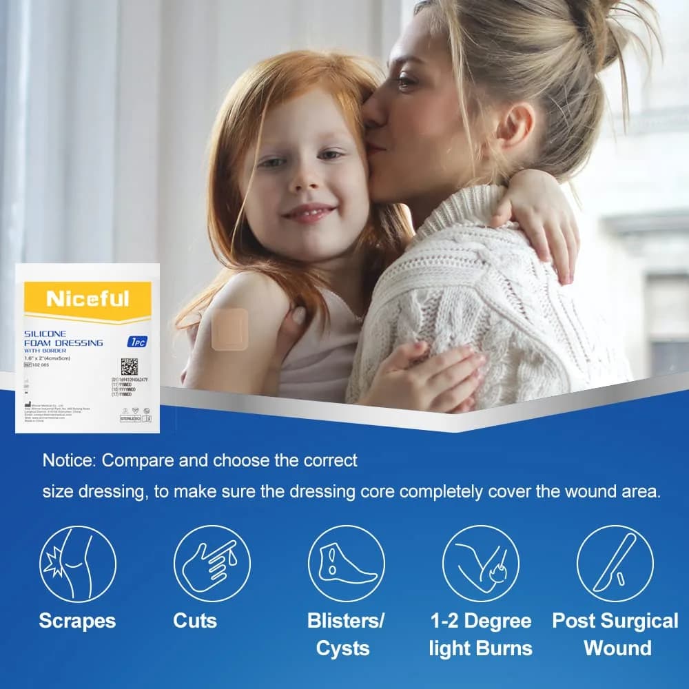 Niceful Silicone Foam Dressing 1.6x2 Inch (10 Pcs) | 5-Layer Absorbent Core for Wound Care - view 2