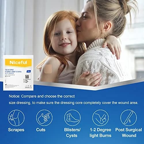 Niceful Silicone Foam Dressing 1.6x2 Inch (10 Pcs) | 5-Layer Absorbent Core for Wound Care thumbnail 2