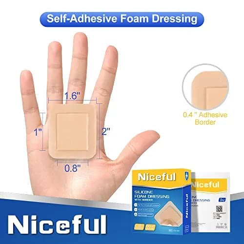 Niceful Silicone Foam Dressing 1.6x2 Inch (10 Pcs) | 5-Layer Absorbent Core for Wound Care thumbnail 3