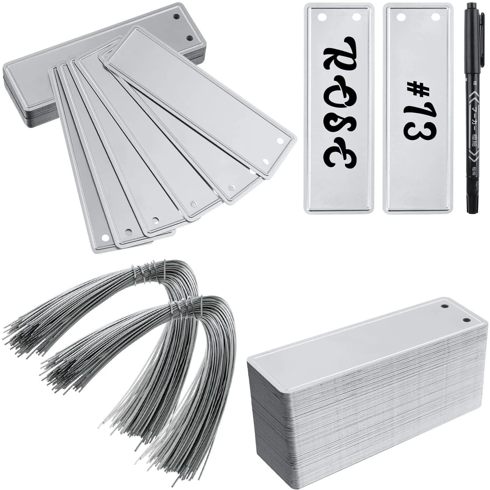 Ioffersuper Aluminum Plant Tags with Metal Wires - 200 Pack, 1 x 3.25 Inch | Waterproof Outdoor Garden Markers - main product image