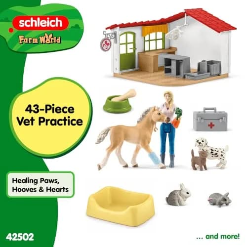 Schleich Farm World - 43Pc Veterinarian Practice with Pets | Interactive Animal Playset for Kids 3+ thumbnail 7