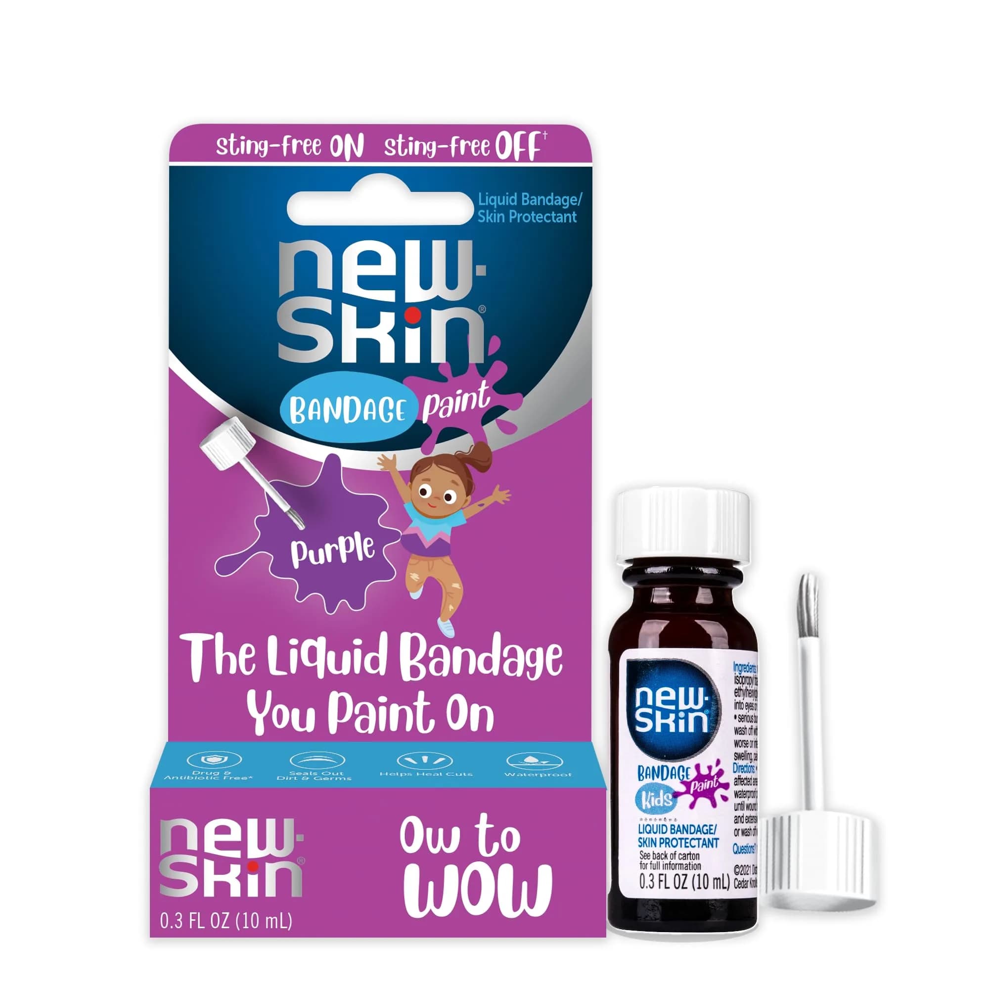 NEW-SKIN Kids Liquid Bandage Paint 0.3 oz | Water-Resistant, Fun Color First Aid