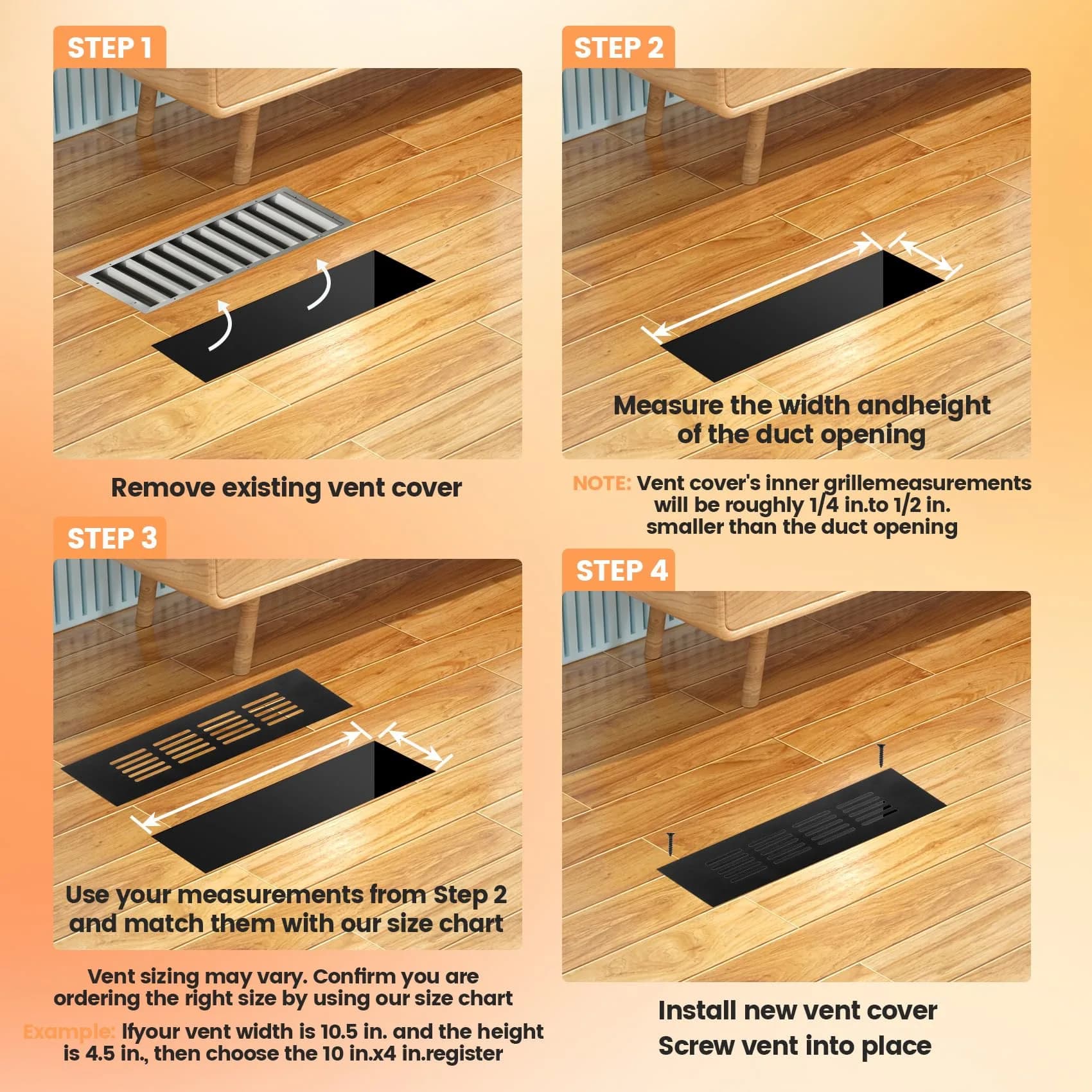 Geesatis Black Air Vent Covers 400 x 100 mm (15.7 x 4 Inch) | Rust-Proof Aluminum Alloy for Cabinets & Closets - view 4