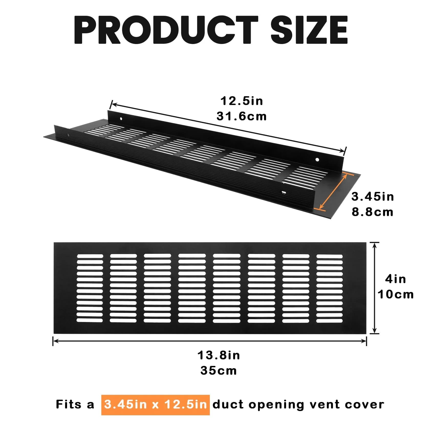 Geesatis Black Air Vent Cover 13.8 x 4 Inch | Rust-Proof Aluminum Alloy for Cabinets & Closets - view 2