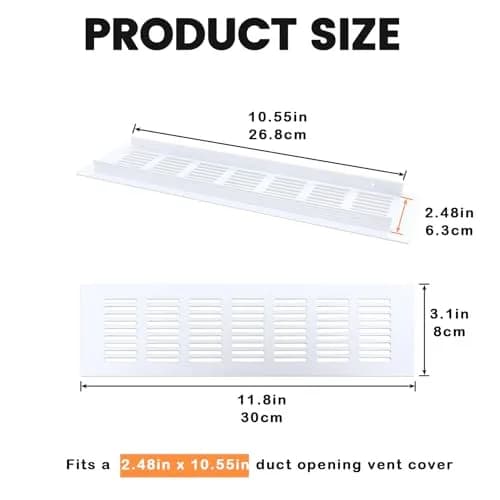 Geesatis White Air Vent Covers 2Pcs Fits 10.55'' x 2.48'' Duct Openings | Rust-Proof Aluminum for HVAC thumbnail 2