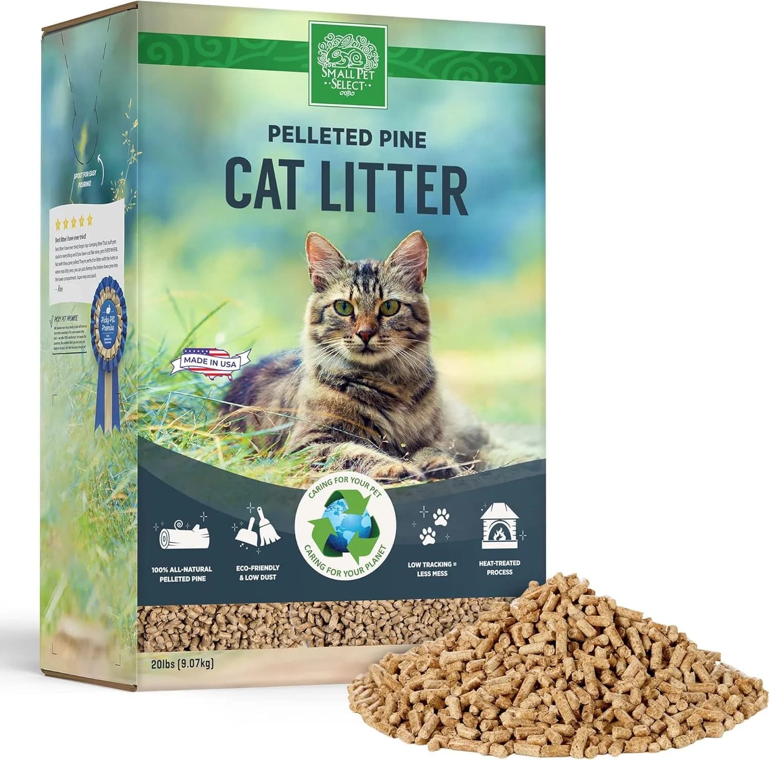Small Pet Select Pine Pellet Cat Litter | Non-Clumping, Low Dust, 20 lb | Natural Odor Control