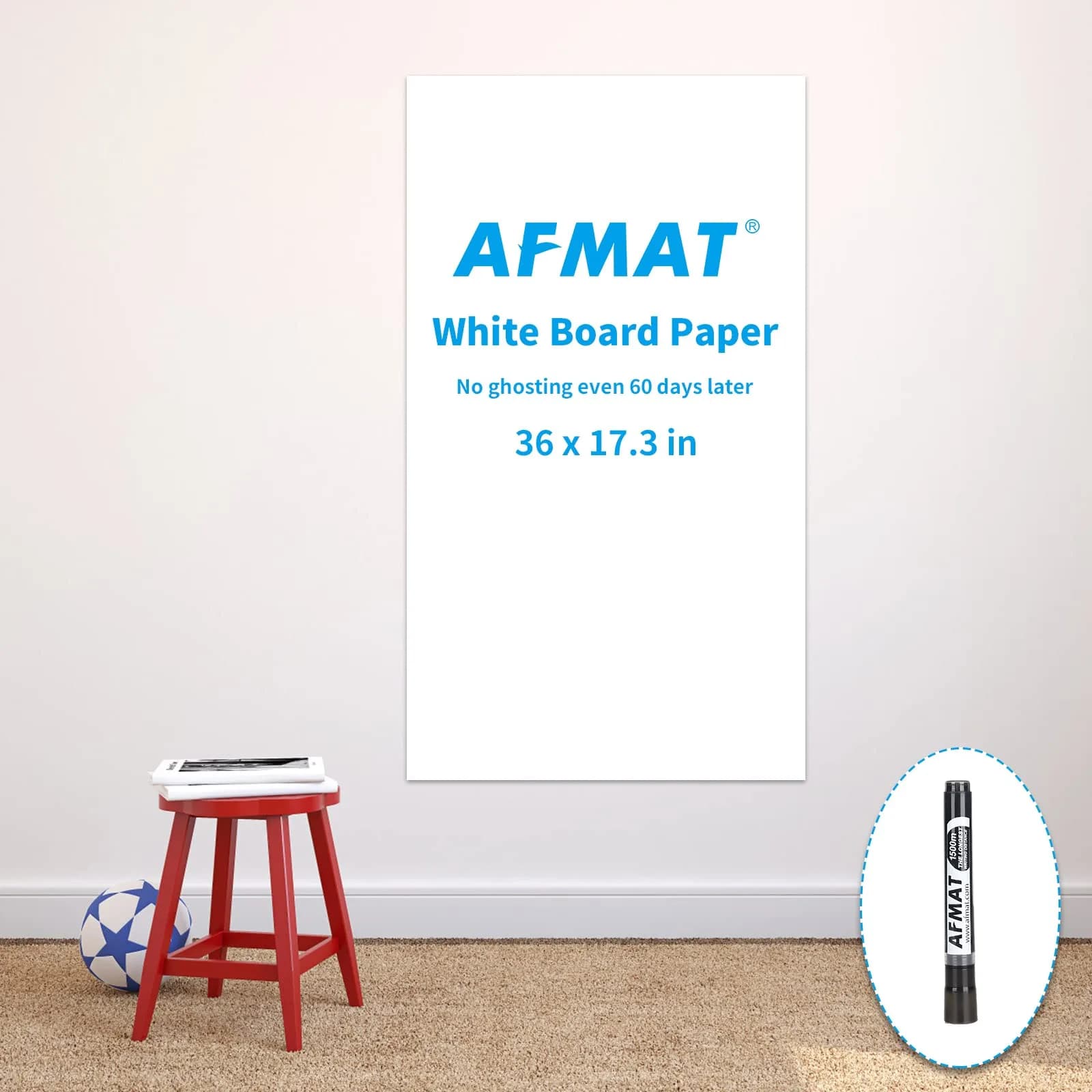 AFMAT Whiteboard Sticker 17.3" x 36" | Stain-Proof Peel & Stick White Board for Wall - main product image