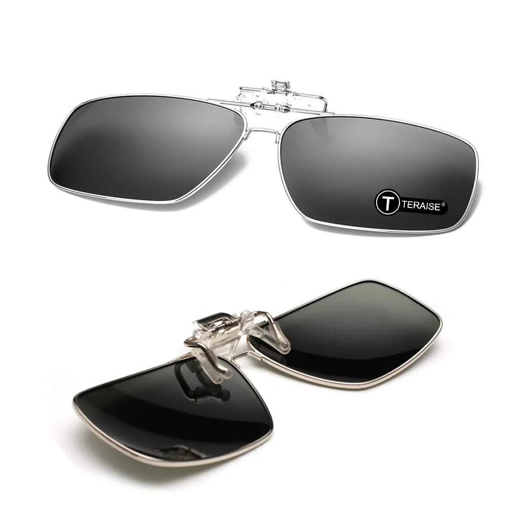 TERAISE Polarized Clip on Sunglasses with Flip Up Function Suitable Driving | UV400, Polarized, Unisex — Black 62*40mm