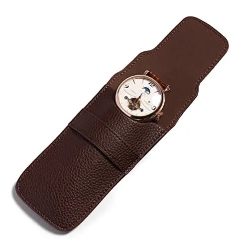 Woodten Brown PU Leather Watch Pouch | Slim Travel Storage Bag for Jewelry & Watches thumbnail 1