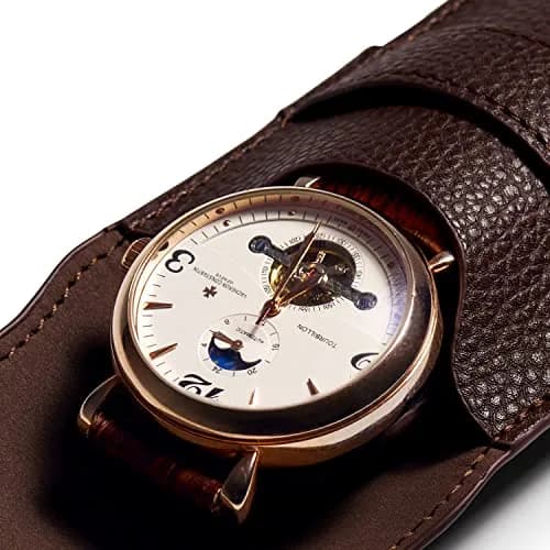Woodten Brown PU Leather Watch Pouch | Slim Travel Storage Bag for Jewelry & Watches thumbnail 4