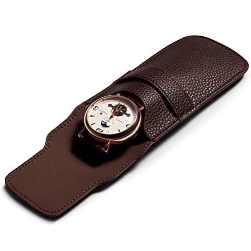 Woodten Brown PU Leather Watch Pouch | Slim Travel Storage Bag for Jewelry & Watches thumbnail 5