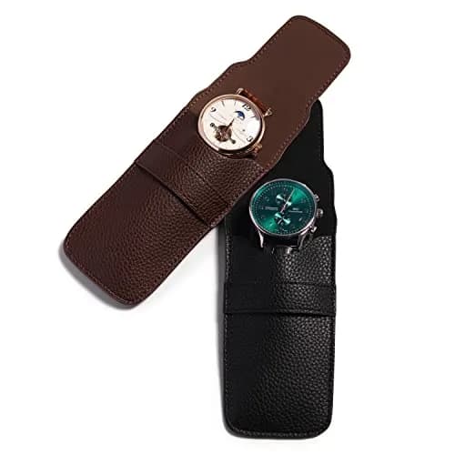 Woodten Brown PU Leather Watch Pouch | Slim Travel Storage Bag for Jewelry & Watches thumbnail 3