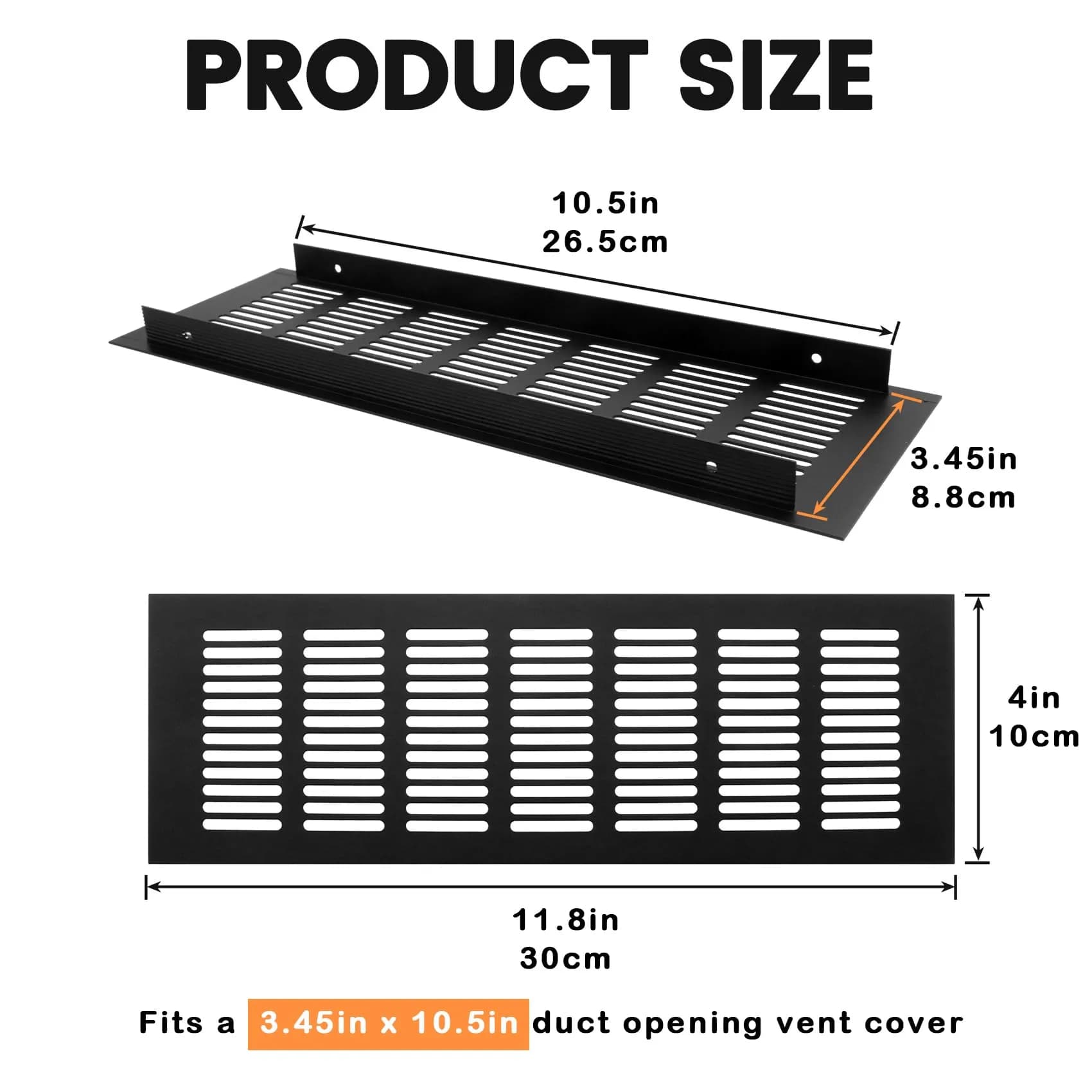 Geesatis Black Air Vent Cover - 11.8 x 4 Inch | Rust-Proof Aluminum Alloy for Cabinets & Closets - view 2