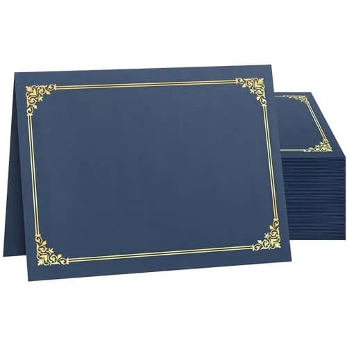 SUNEE Navy Blue Certificate Holders with Gold Foil Border, 50 Packs, Letter Size 8.5x11 Inches | Diploma Covers for Awards and Documents thumbnail 1