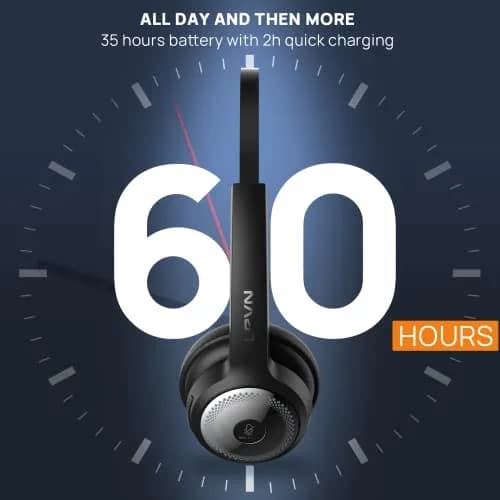 LEVN Bluetooth Headset with Microphone & Mute Button, 60Hrs Talk Time, On-Ear AI Noise Cancelling Headphones | Bluetooth 5.2 Multipoint thumbnail 5
