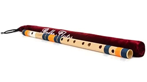 Radhe Flutes C Natural Bansuri | 51cm (20.1in) | Tuned A=440Hz, PVC Fiber, Dark Blue & Orange Threads thumbnail 4