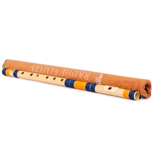 Radhe Flutes C Natural Bansuri | 51cm (20.1in) | Tuned A=440Hz, PVC Fiber, Dark Blue & Orange Threads thumbnail 5