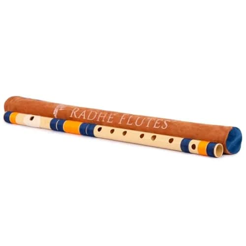 Radhe Flutes C Natural Bansuri | 51cm (20.1in) | Tuned A=440Hz, PVC Fiber, Dark Blue & Orange Threads thumbnail 6