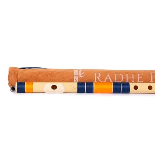 Radhe Flutes C Natural Bansuri | 51cm (20.1in) | Tuned A=440Hz, PVC Fiber, Dark Blue & Orange Threads thumbnail 7