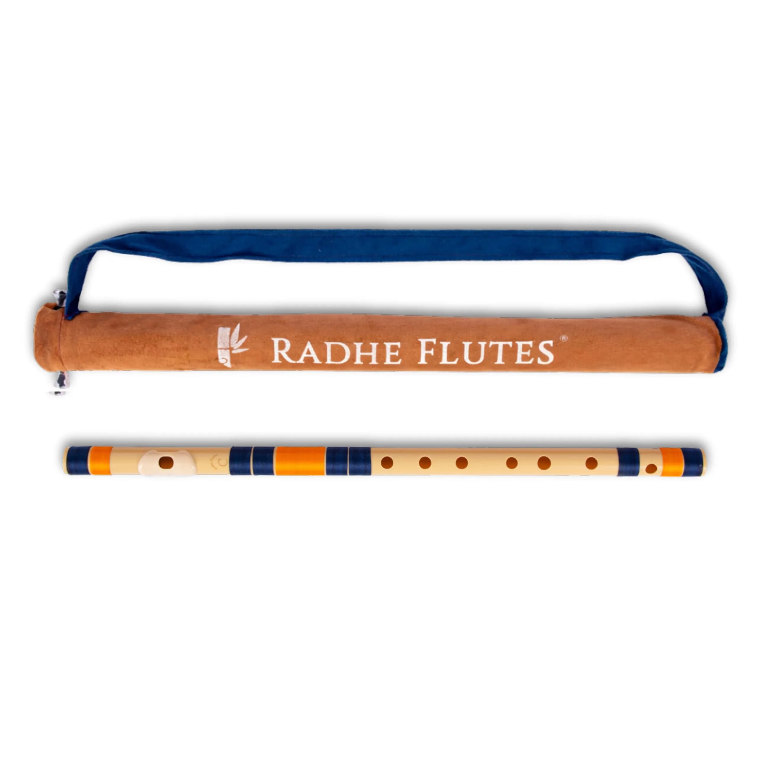 Radhe Flutes C Natural Bansuri | 51cm (20.1in) | Tuned A=440Hz, PVC Fiber, Dark Blue & Orange Threads