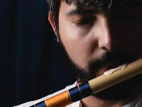 Radhe Flutes C Natural Bansuri | 51cm (20.1in) | Tuned A=440Hz, PVC Fiber, Dark Blue & Orange Threads thumbnail 2