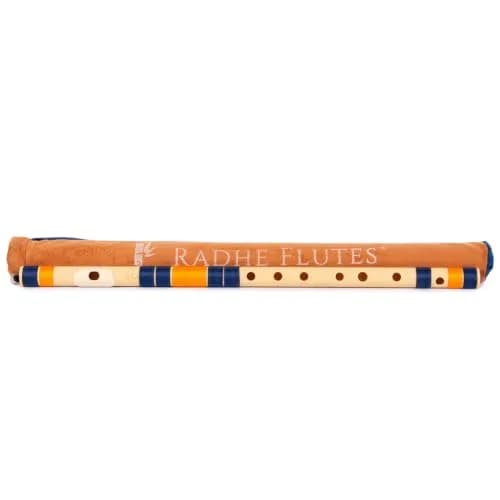 Radhe Flutes C Natural Bansuri | 51cm (20.1in) | Tuned A=440Hz, PVC Fiber, Dark Blue & Orange Threads thumbnail 3