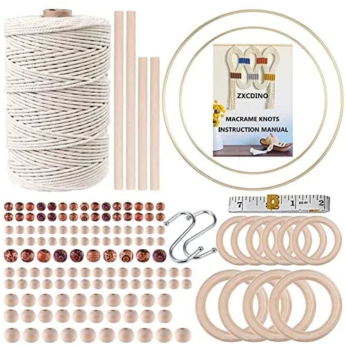 ZXCDINO 152pcs Macrame Kit for Beginners: Natural Cotton Cord, Wooden & Metal Rings, Beads & Hoops for Home Decor thumbnail 1