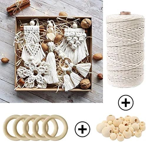 ZXCDINO 152pcs Macrame Kit for Beginners: Natural Cotton Cord, Wooden & Metal Rings, Beads & Hoops for Home Decor thumbnail 4