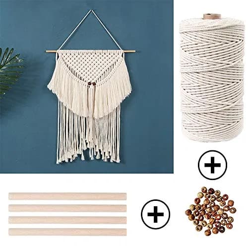 ZXCDINO 152pcs Macrame Kit for Beginners: Natural Cotton Cord, Wooden & Metal Rings, Beads & Hoops for Home Decor thumbnail 5