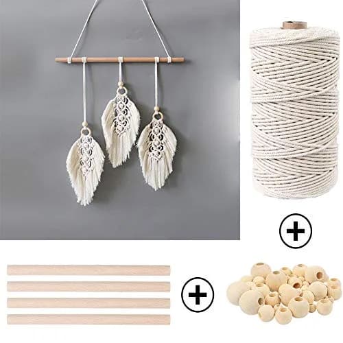 ZXCDINO 152pcs Macrame Kit for Beginners: Natural Cotton Cord, Wooden & Metal Rings, Beads & Hoops for Home Decor thumbnail 6