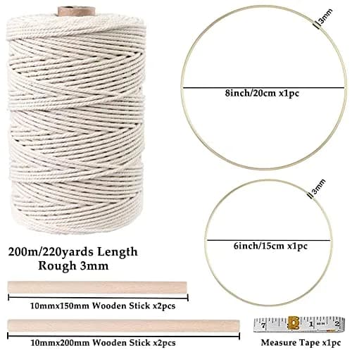 ZXCDINO 152pcs Macrame Kit for Beginners: Natural Cotton Cord, Wooden & Metal Rings, Beads & Hoops for Home Decor thumbnail 2