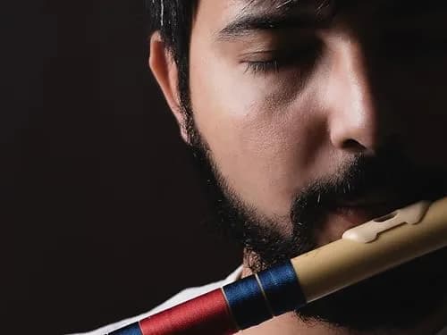 Radhe Flutes C Natural Bansuri | Dark Blue & Red | Tuned A=440Hz | PVC Fiber Flute with Velvet Cover thumbnail 2