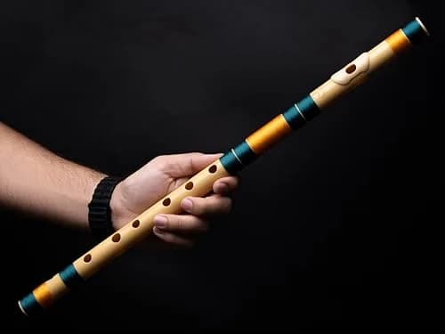 Radhe Flutes C Natural Bansuri | Dark Green & Orange Threads | Tuned A=440Hz | 49cm (19.3in) | PVC Fiber thumbnail 9