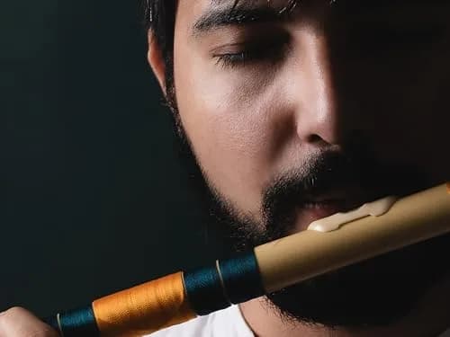 Radhe Flutes C Natural Bansuri | Dark Green & Orange Threads | Tuned A=440Hz | 49cm (19.3in) | PVC Fiber thumbnail 2