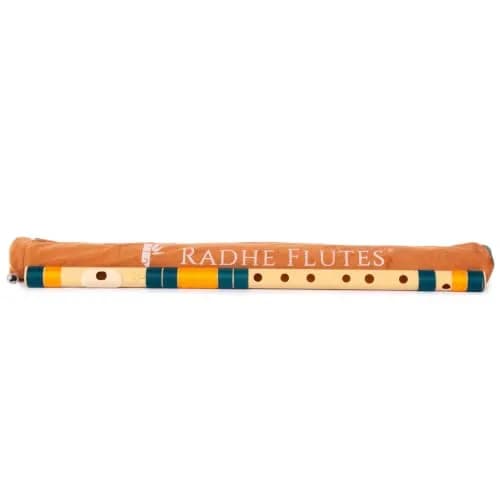 Radhe Flutes C Natural Bansuri | Dark Green & Orange Threads | Tuned A=440Hz | 49cm (19.3in) | PVC Fiber thumbnail 3