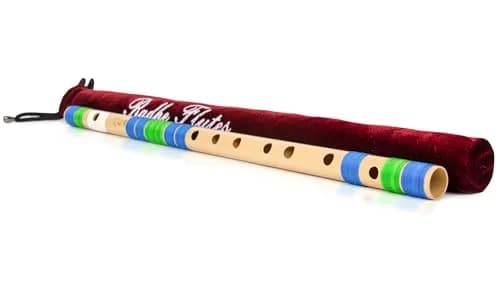 Radhe Flutes C Natural Bansuri PVC Fiber 49cm (19.3in) | Tuned A=440Hz, Blue & Green thumbnail 4