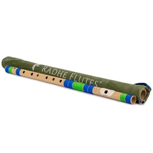 Radhe Flutes C Natural Bansuri PVC Fiber 49cm (19.3in) | Tuned A=440Hz, Blue & Green thumbnail 5