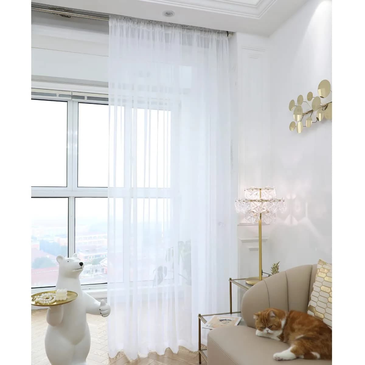 PHILEASY White Sheer Curtains 84 Inches Long - 52"W x 84"L Single Panel | Light-Filtering Rod Pocket - main product image