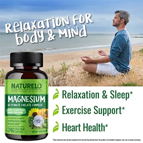 NATURELO Magnesium Glycinate Chelate Complex 200 mg 240 Count | Supports Sleep, Calm, Muscle Relief with Organic Vegetables thumbnail 4