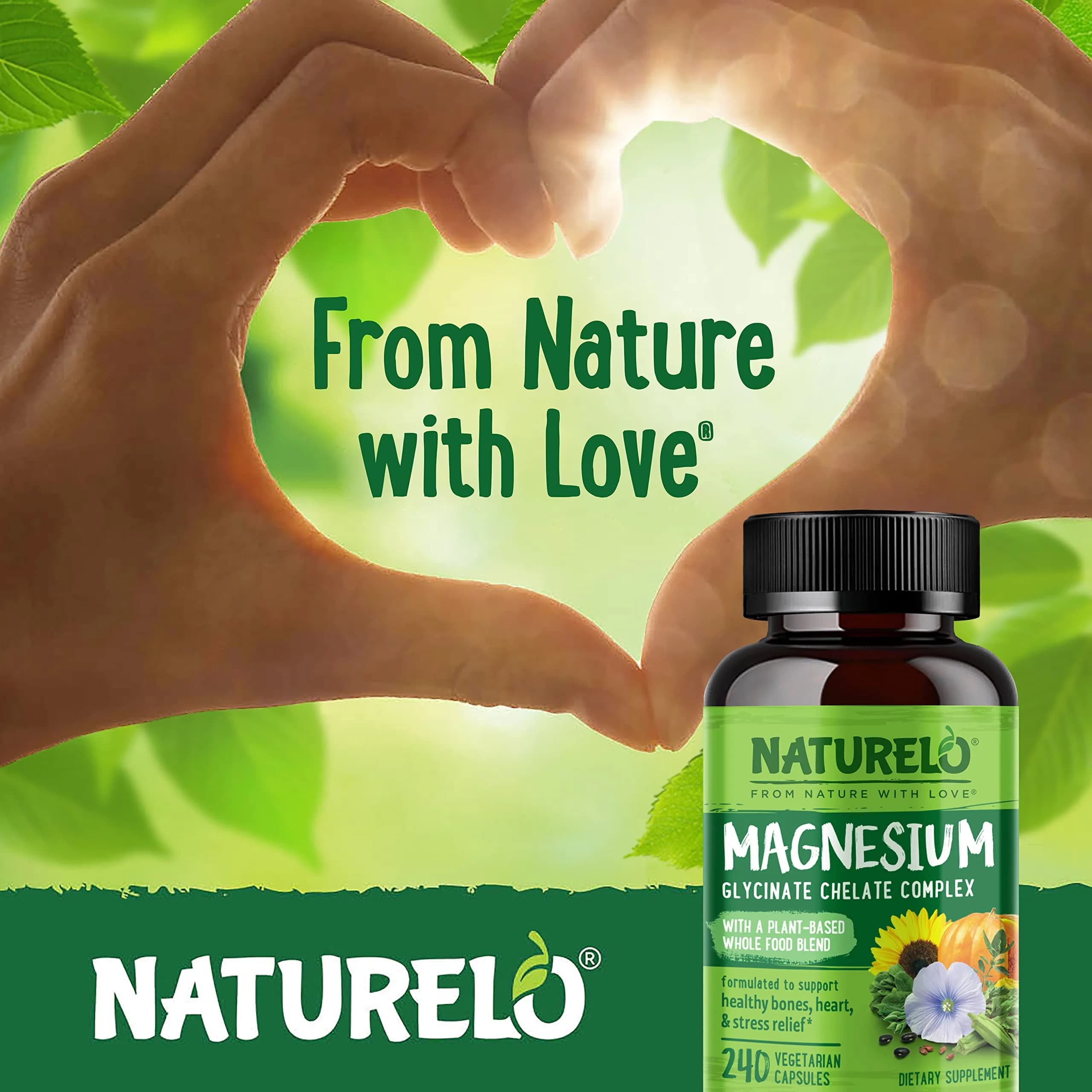 NATURELO Magnesium Glycinate Chelate Complex 200 mg 240 Count | Supports Sleep, Calm, Muscle Relief with Organic Vegetables - view 5