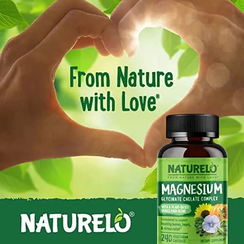 NATURELO Magnesium Glycinate Chelate Complex 200 mg 240 Count | Supports Sleep, Calm, Muscle Relief with Organic Vegetables thumbnail 5