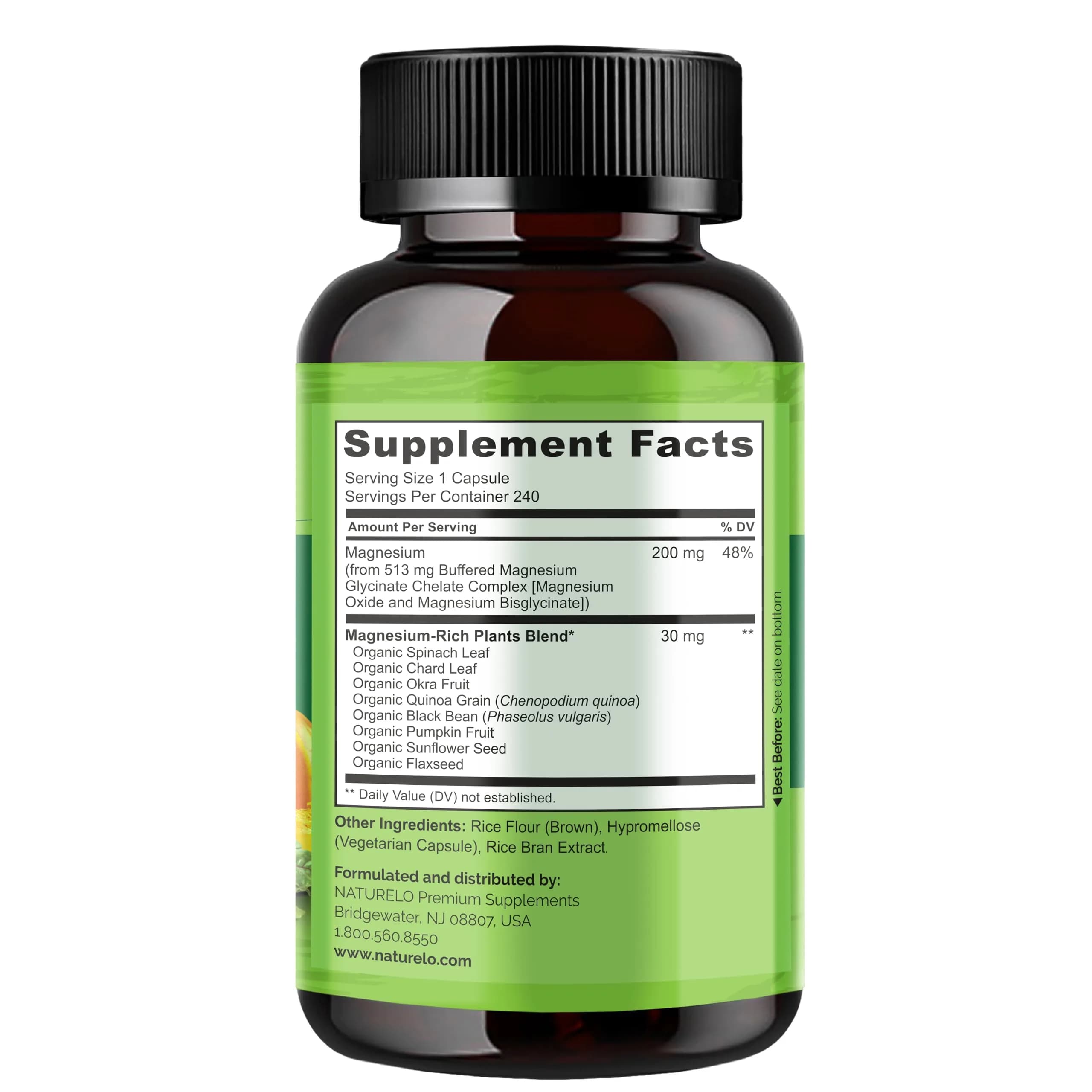 NATURELO Magnesium Glycinate Chelate Complex 200 mg 240 Count | Supports Sleep, Calm, Muscle Relief with Organic Vegetables - view 6