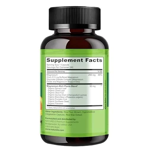 NATURELO Magnesium Glycinate Chelate Complex 200 mg 240 Count | Supports Sleep, Calm, Muscle Relief with Organic Vegetables thumbnail 6