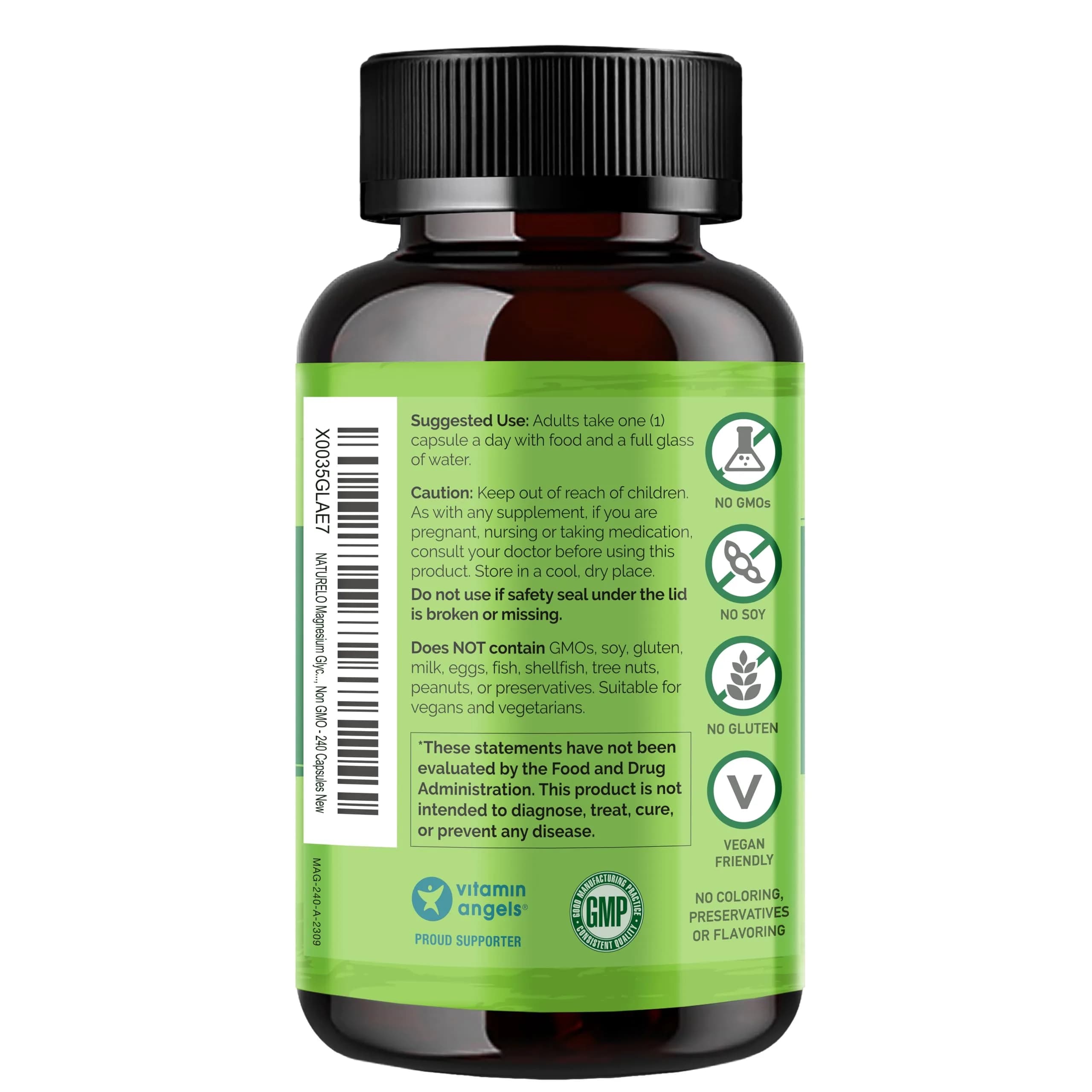 NATURELO Magnesium Glycinate Chelate Complex 200 mg 240 Count | Supports Sleep, Calm, Muscle Relief with Organic Vegetables - view 7