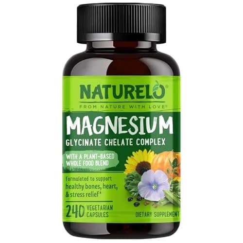 NATURELO Magnesium Glycinate Chelate Complex 200 mg 240 Count | Supports Sleep, Calm, Muscle Relief with Organic Vegetables thumbnail 1