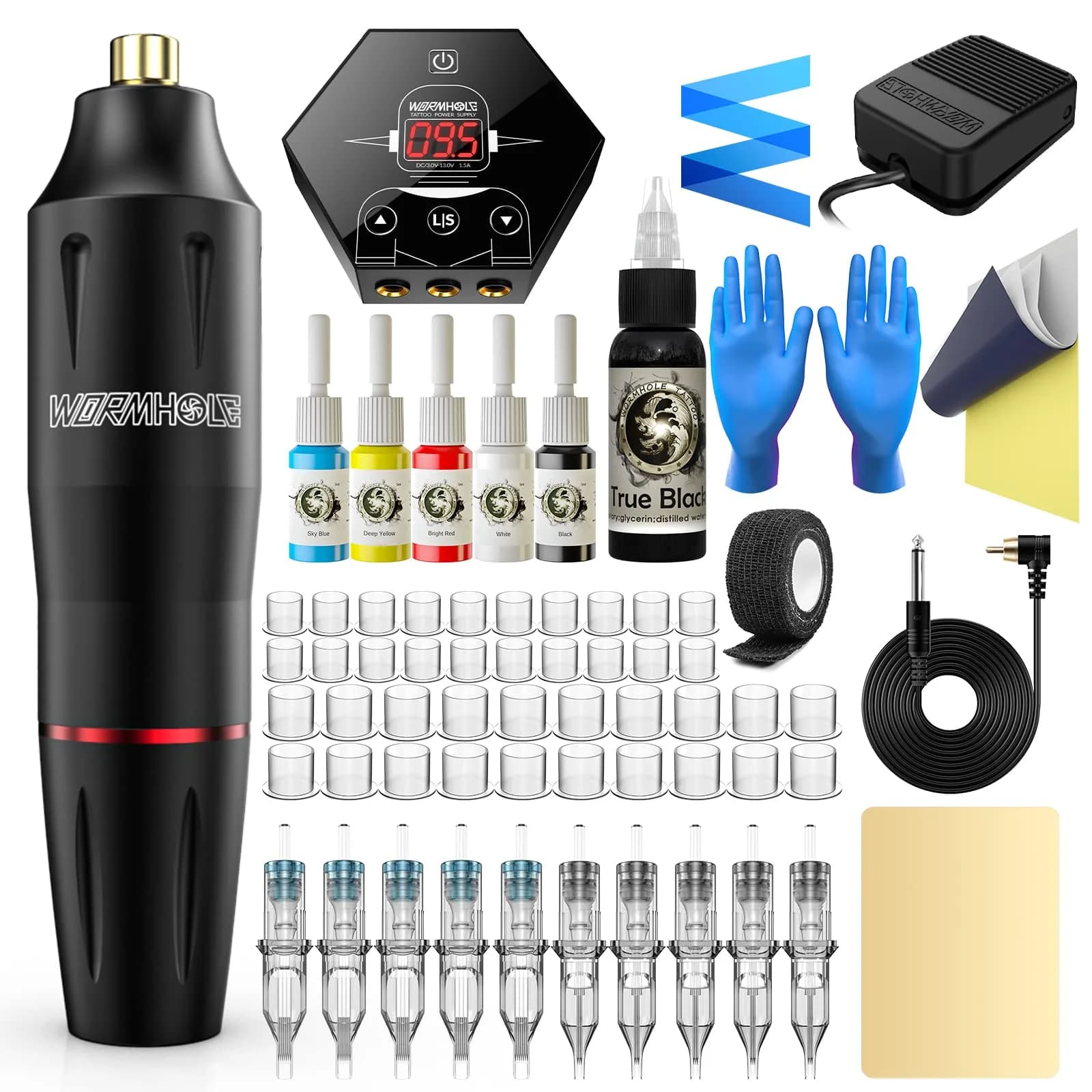 Wormhole Tattoo Gun Kit Rotary Tattoo Machine Kit with Power Supply & Cartridge Needles | Complete Beginner Tattoo Supplies (WTK091)