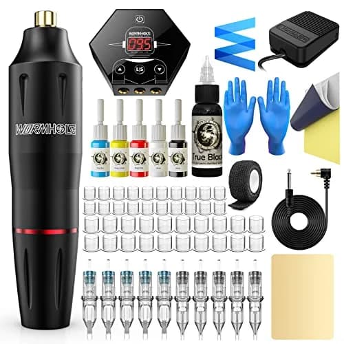 Wormhole Tattoo Gun Kit Rotary Tattoo Machine Kit with Power Supply & Cartridge Needles | Complete Beginner Tattoo Supplies (WTK091) thumbnail 1