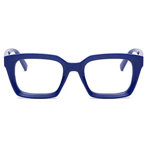 EYLRIM Classic Thick Square Frame Clear Lens Glasses for Men & Women | Non Prescription Eyewear (A4 Blue) thumbnail 4