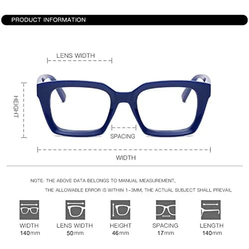 EYLRIM Classic Thick Square Frame Clear Lens Glasses for Men & Women | Non Prescription Eyewear (A4 Blue) thumbnail 6