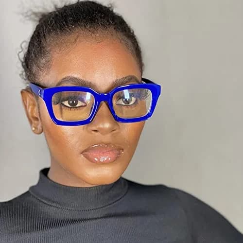 EYLRIM Classic Thick Square Frame Clear Lens Glasses for Men & Women | Non Prescription Eyewear (A4 Blue) thumbnail 2